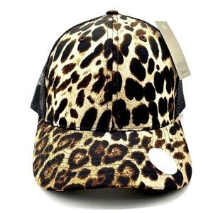 LEOPARD AND BLACK MESH SNAPBACK CAP